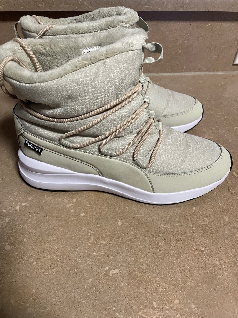 Puma Women's Light Beige Winter Rain Boots with Faux-Fur Collar